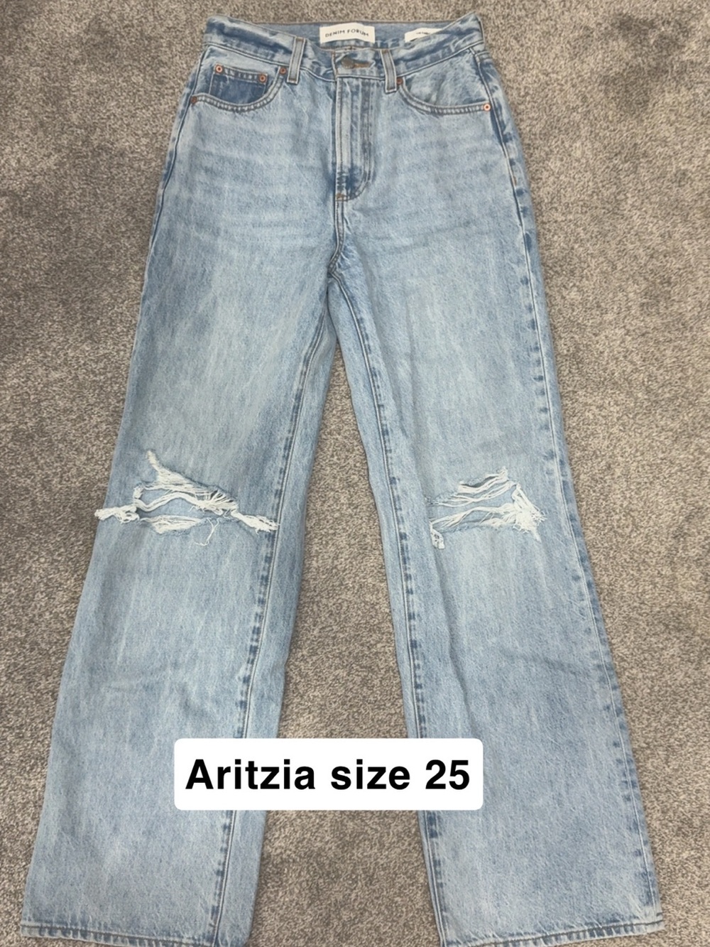 Aritzia Light Blue Distressed Wide-Leg Jeans
